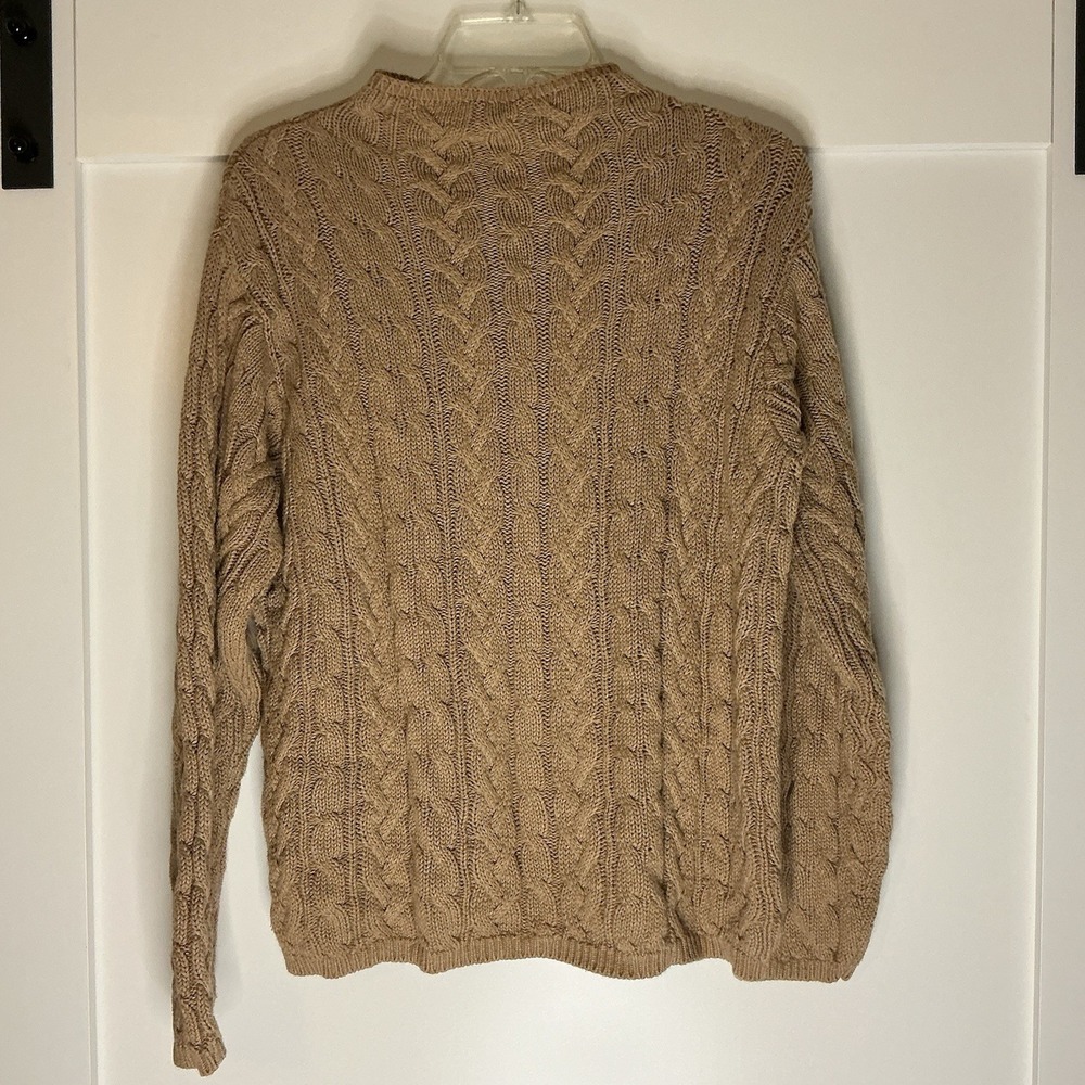 Wainscott Women mock neck cotton Sweater cable knit‎ Size Medium Fisherman Brown